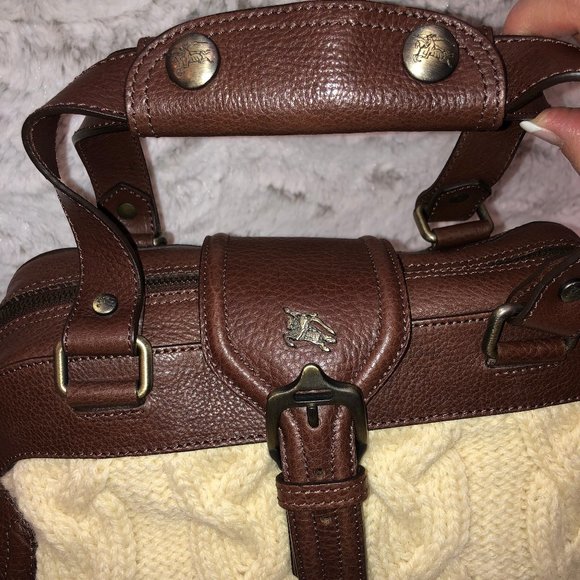 Burberry Cable Knit and Brown Leather Trim Satchel - Picture 4 of 5
